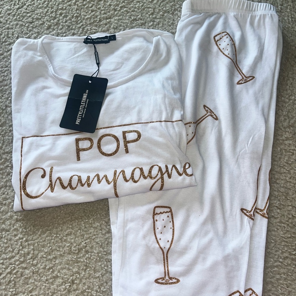 🆕 PrettyLittleThing Pop Champagne Engagement Sleep Set Sz L